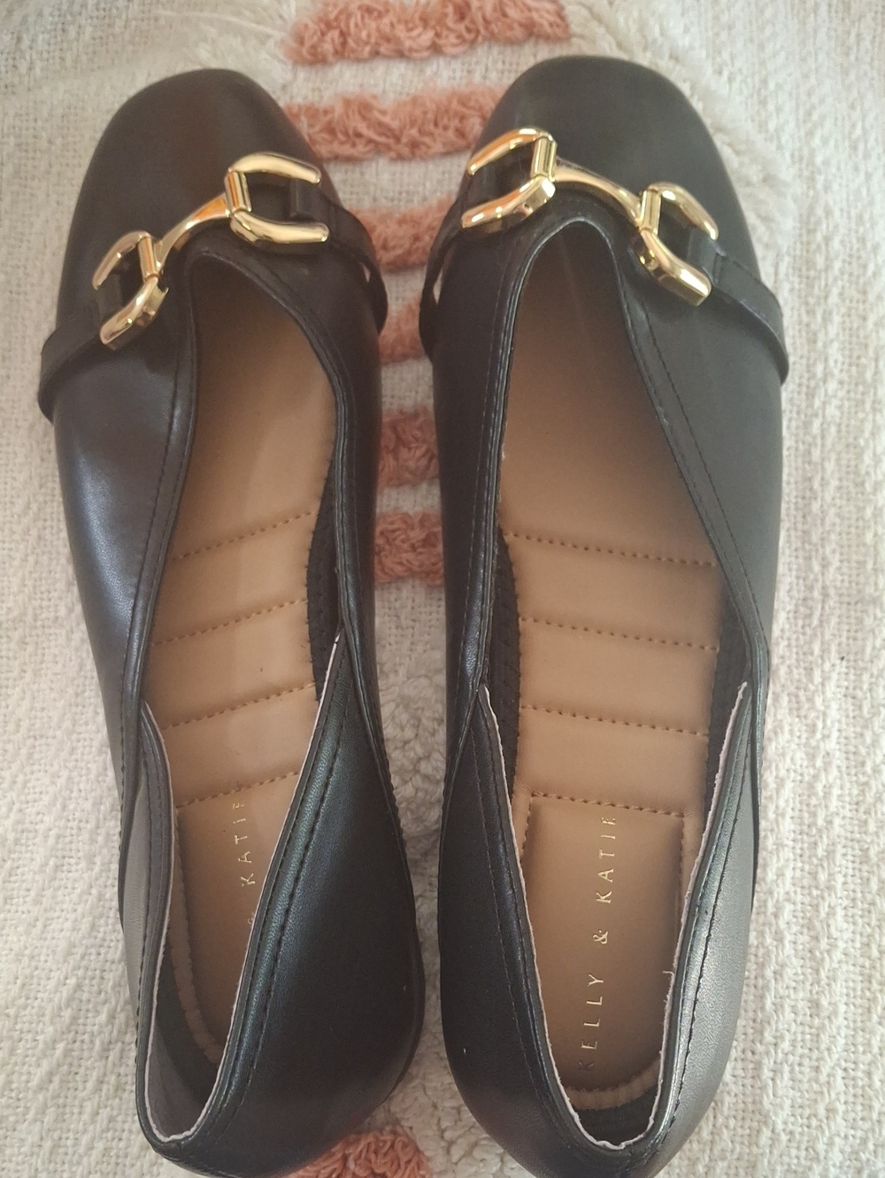 Kelly & Katie 8.5 Black Ballet Flats with Gold Chain Accent Bit Bridle Design
